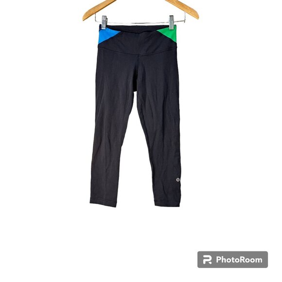 LULULEMON Cropped Leggings Tights Black with Color Blocking - 2 - Picture 2 of 10